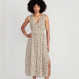 Old Navy Waist-Defined Floral Sleeveless Tie-Back Smocked Maxi Dress - S Tall